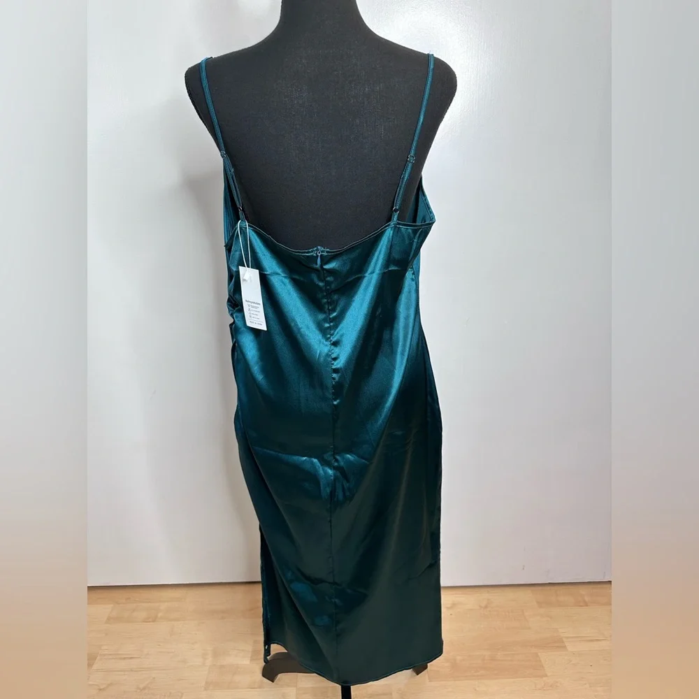 Ruched Draped Satin Dress with Side Slit - Picture 5 of 10